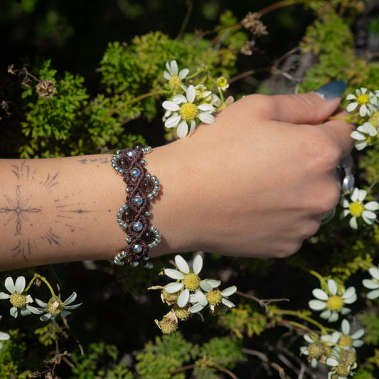 Pulsera Flores y Olas | Café con Cuarzo Ahumado