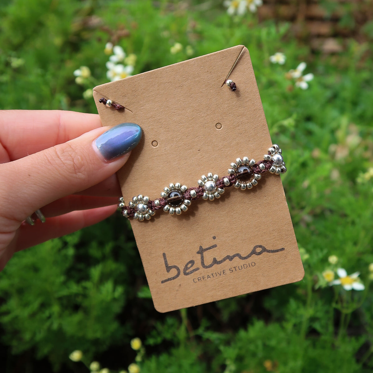 Pulsera Flores Silvestres | Café y Cuarzo Ahumado