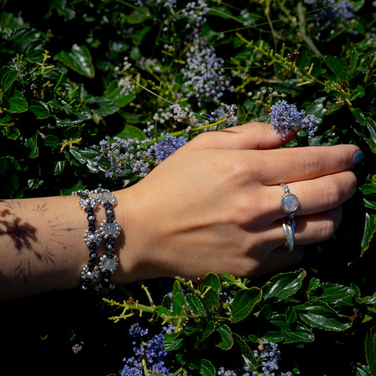 Pulsera Floral | Negro con Labradorita