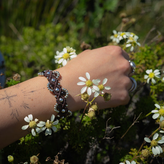 Pulsera Flores y Olas | Café con Cuarzo Ahumado