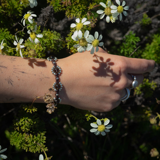 Pulsera Floral | Café con Cuarzo Ahumado