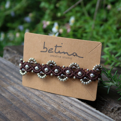 Pulsera Flores y Olas | Café con Cuarzo Ahumado