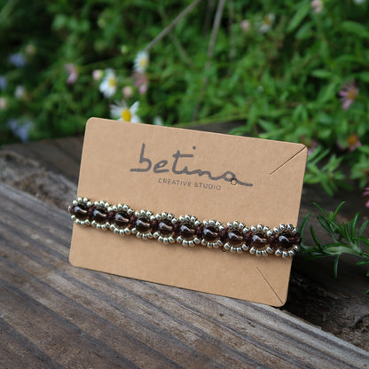 Pulsera Campo de Flores | Café con Cuarzo Ahumado