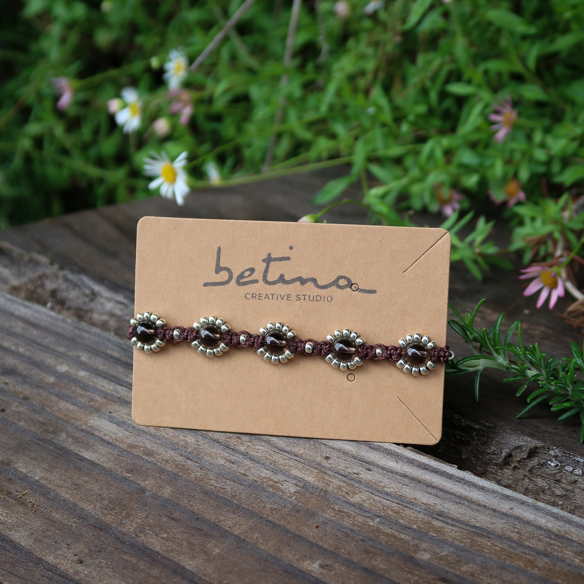Pulsera Floral | Café con Cuarzo Ahumado