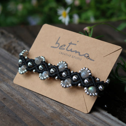 Pulsera Flores y Olas | Negro con Labradorita