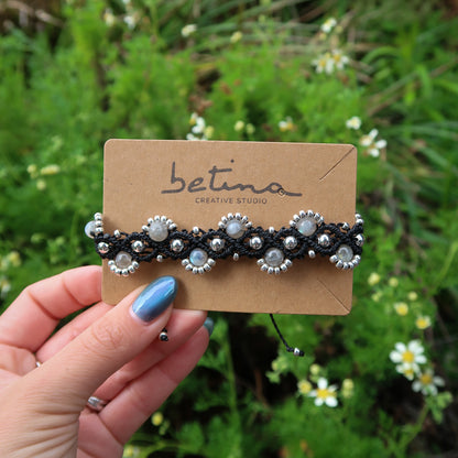 Pulsera Flores y Olas | Negro con Labradorita