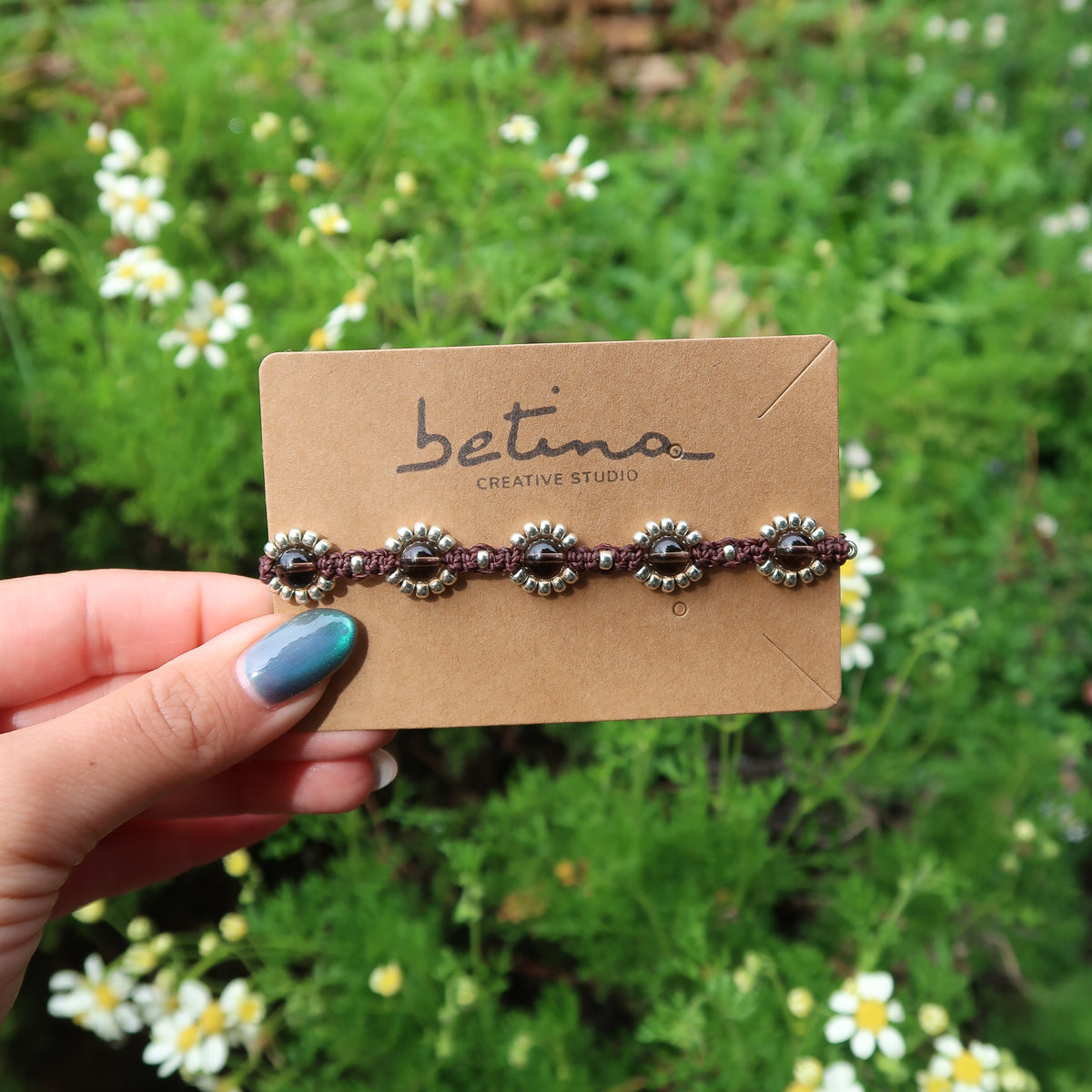 Pulsera Floral | Café con Cuarzo Ahumado
