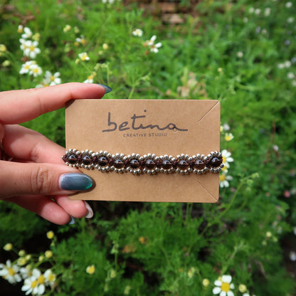 Pulsera Campo de Flores | Café con Cuarzo Ahumado
