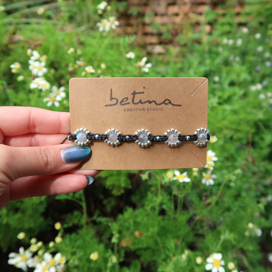 Pulsera Floral | Negro con Labradorita