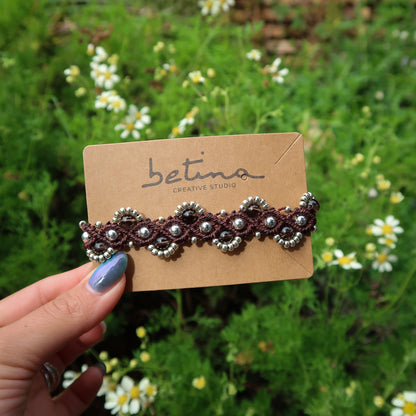 Pulsera Flores y Olas | Café con Cuarzo Ahumado