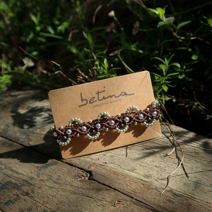 Pulsera Flores y Olas | Café con Cuarzo Ahumado