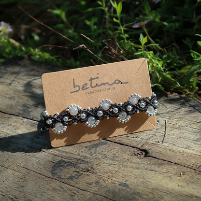 Pulsera Flores y Olas | Negro con Labradorita