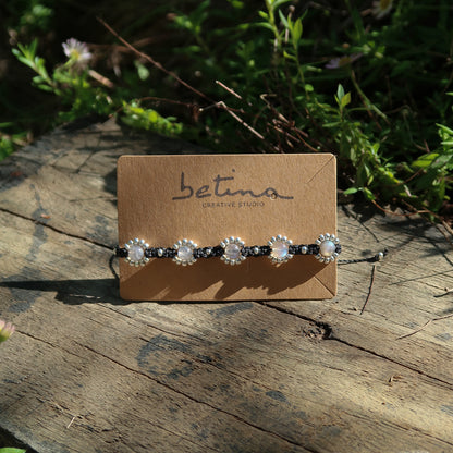 Pulsera Floral | Negro con Labradorita
