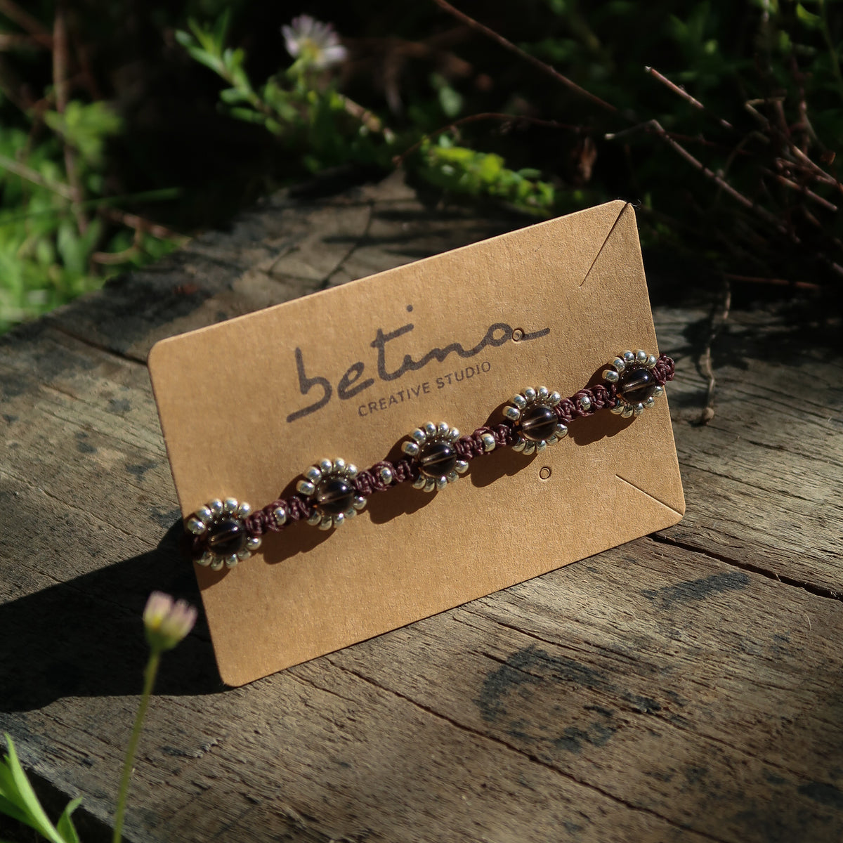 Pulsera Floral | Café con Cuarzo Ahumado