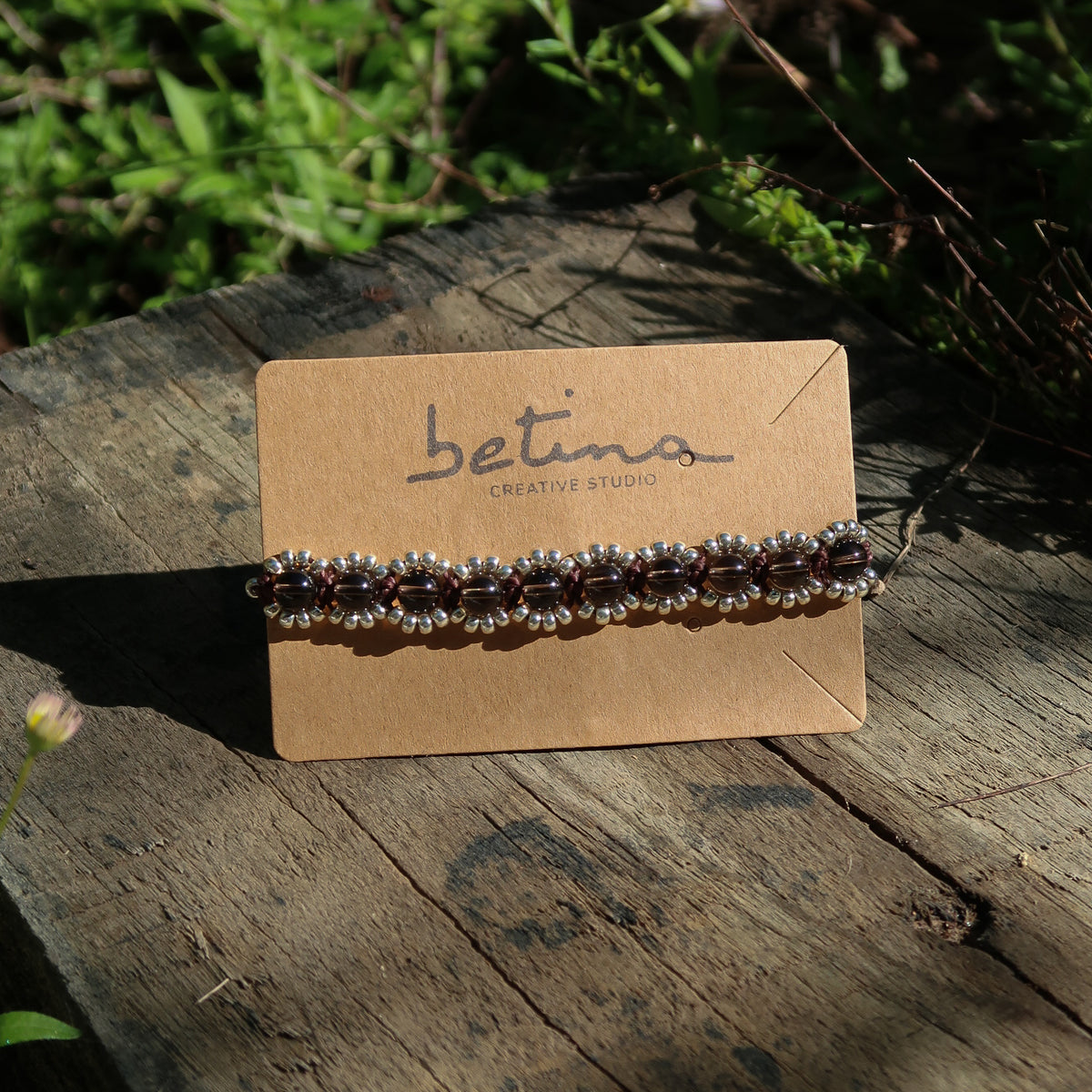 Pulsera Campo de Flores | Café con Cuarzo Ahumado