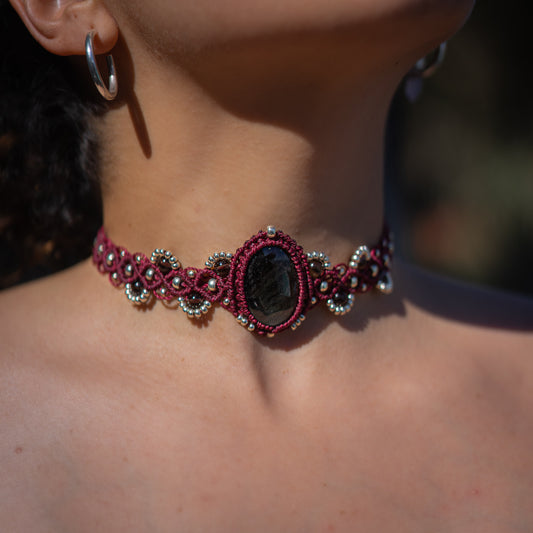 Choker Sirena Obsidiana y Cuarzo Ahumado